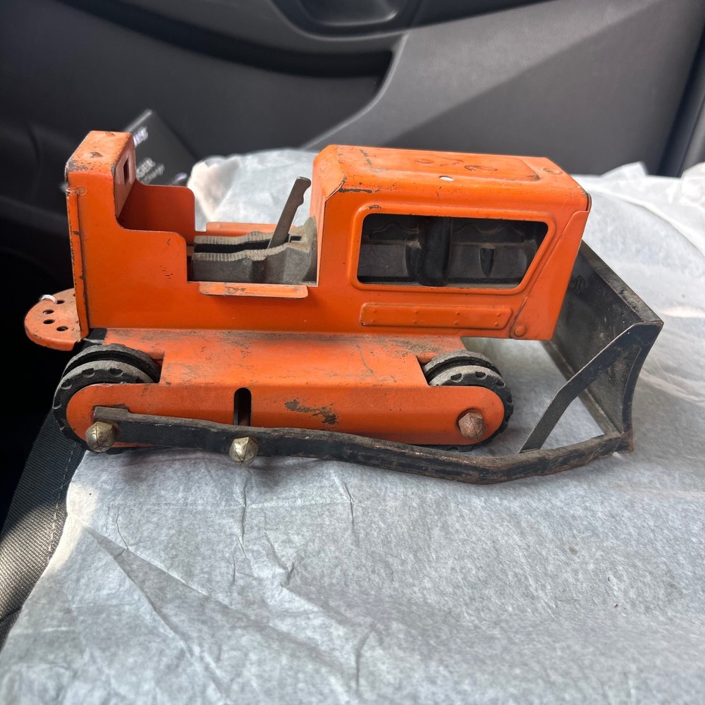 Vintage Buddy L Pressed Steel Orange Bulldozer Crawler Dozer Construction Toy⁠
